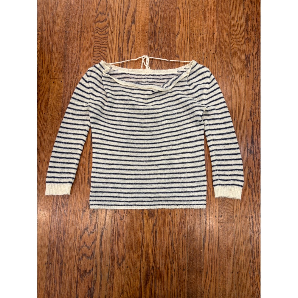 Calypso St Barth Wool Alpaca Striped Boat Neck Sweater Navy Cream S